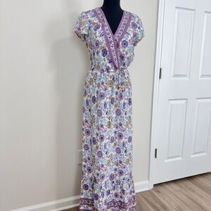 BeBop Floral Maxi Dress with Purple and Yellow Accents